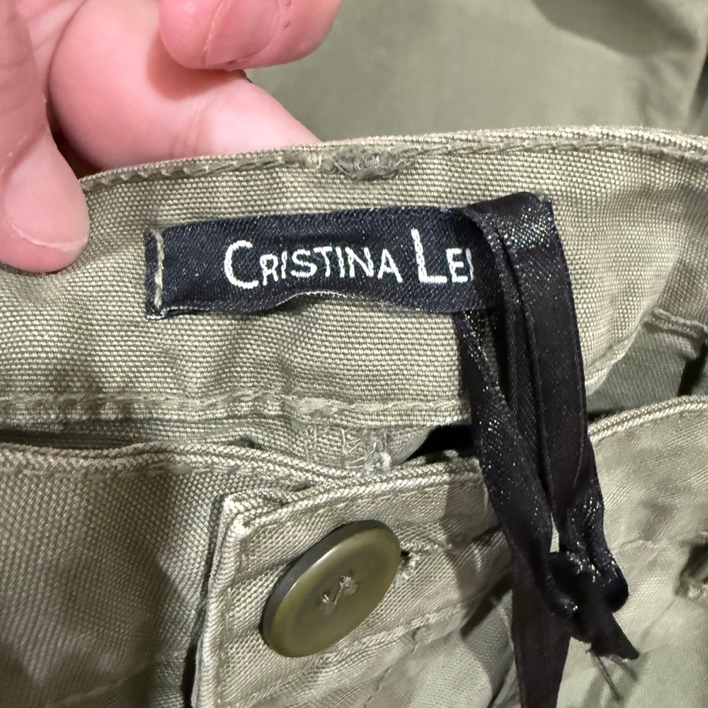 Cristina Lei Green Wide Leg Utility Pants Made in Italy Cotton 10754 Womens S - Picture 3 of 7